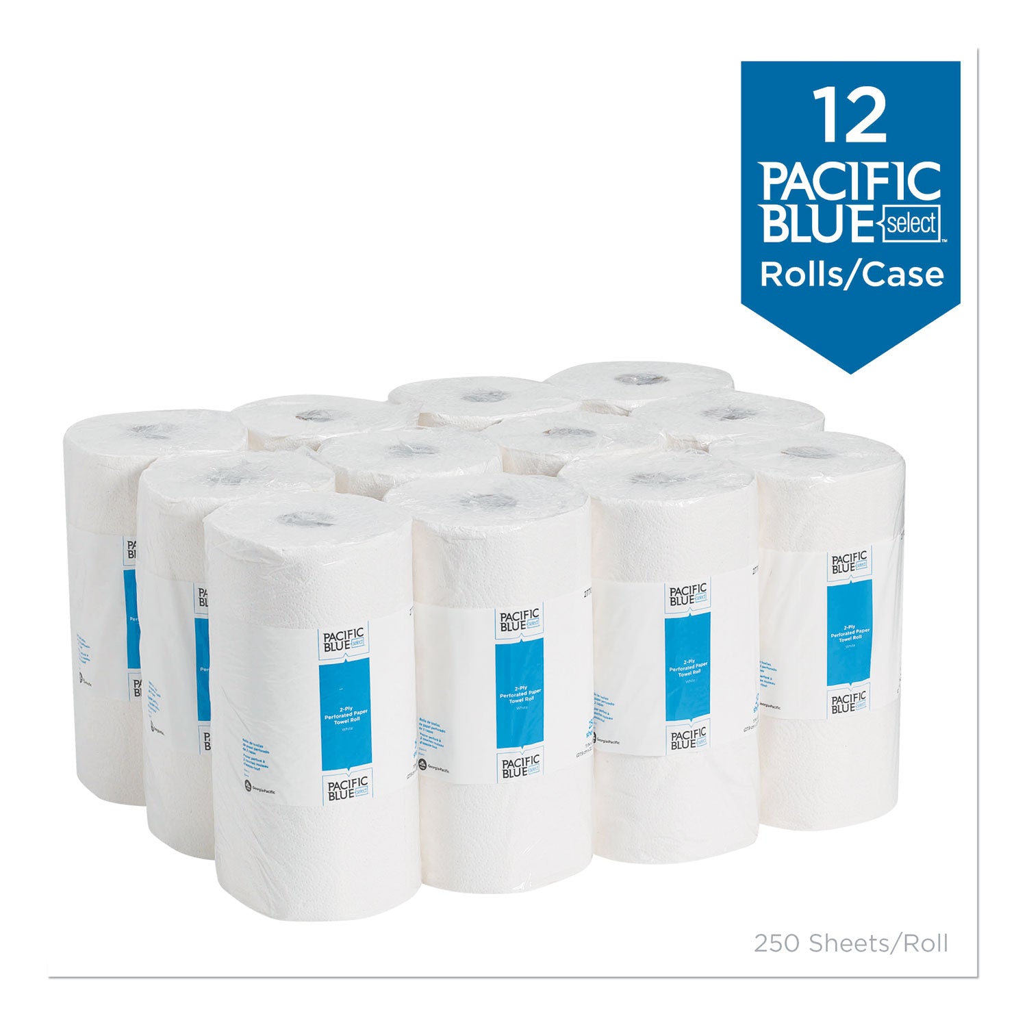 Pacific Blue Select Perforated Paper Towel Roll - 2 Ply - 8.80" Width x 11" Length - 250 Sheets/Roll - White - 12 / Carton