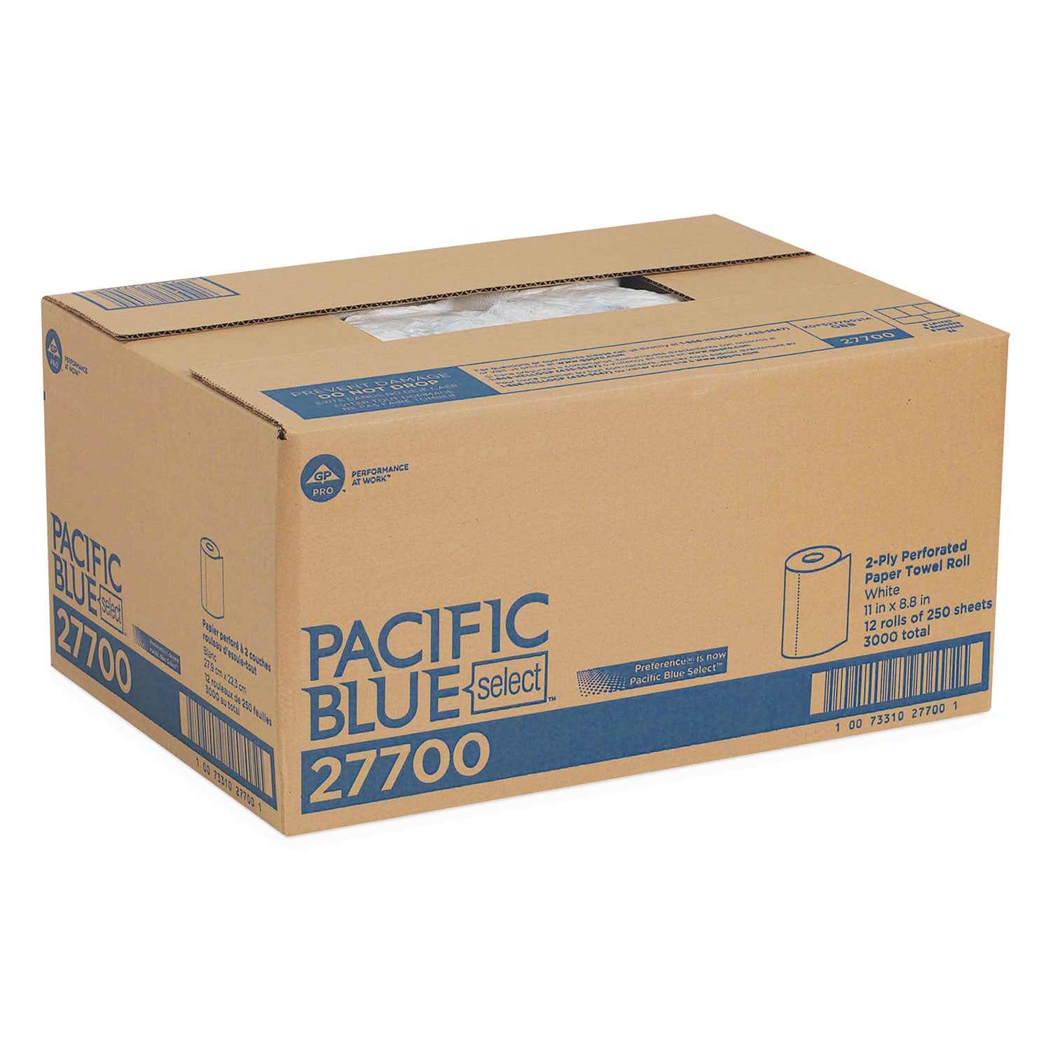 Pacific Blue Select Perforated Paper Towel Roll - 2 Ply - 8.80" Width x 11" Length - 250 Sheets/Roll - White - 12 / Carton