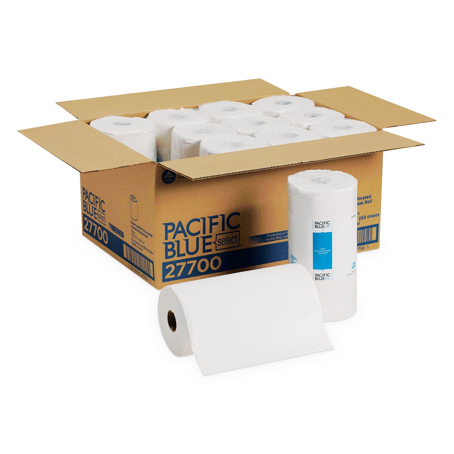 Pacific Blue Select Perforated Paper Towel Roll - 2 Ply - 8.80" Width x 11" Length - 250 Sheets/Roll - White - 12 / Carton