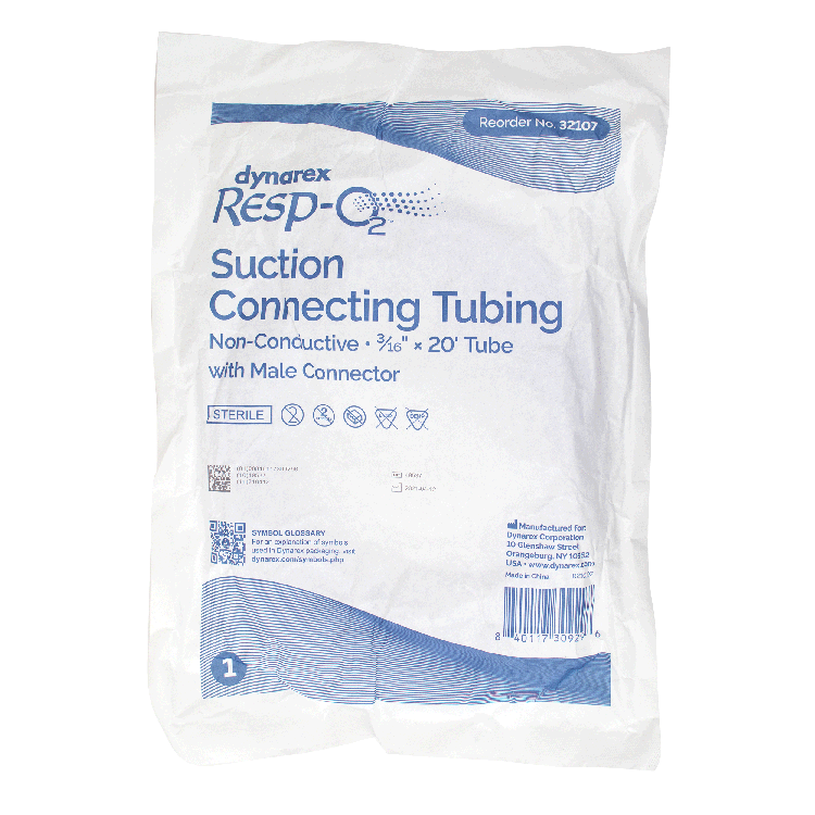 Suction Connecting Tubing w/ Male Connector, Non-Conductive,, 3/16" x 20' Tube, 20/cs