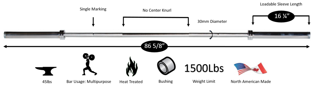 7' North American Chrome Bar 1500 LB Test - 30 mm