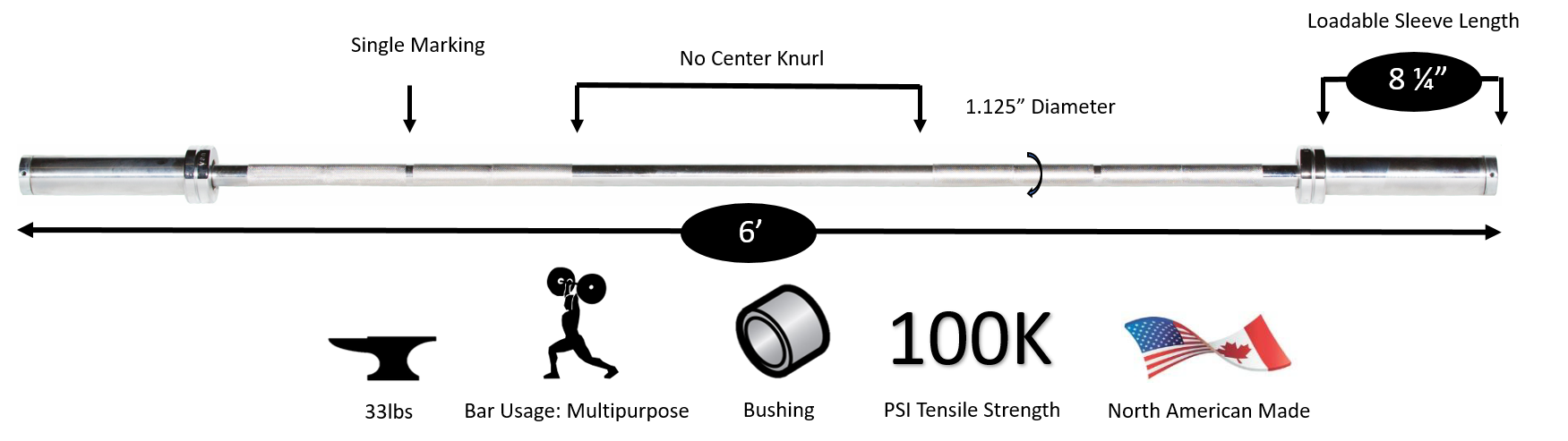 6' International Chrome Bar 28 mm