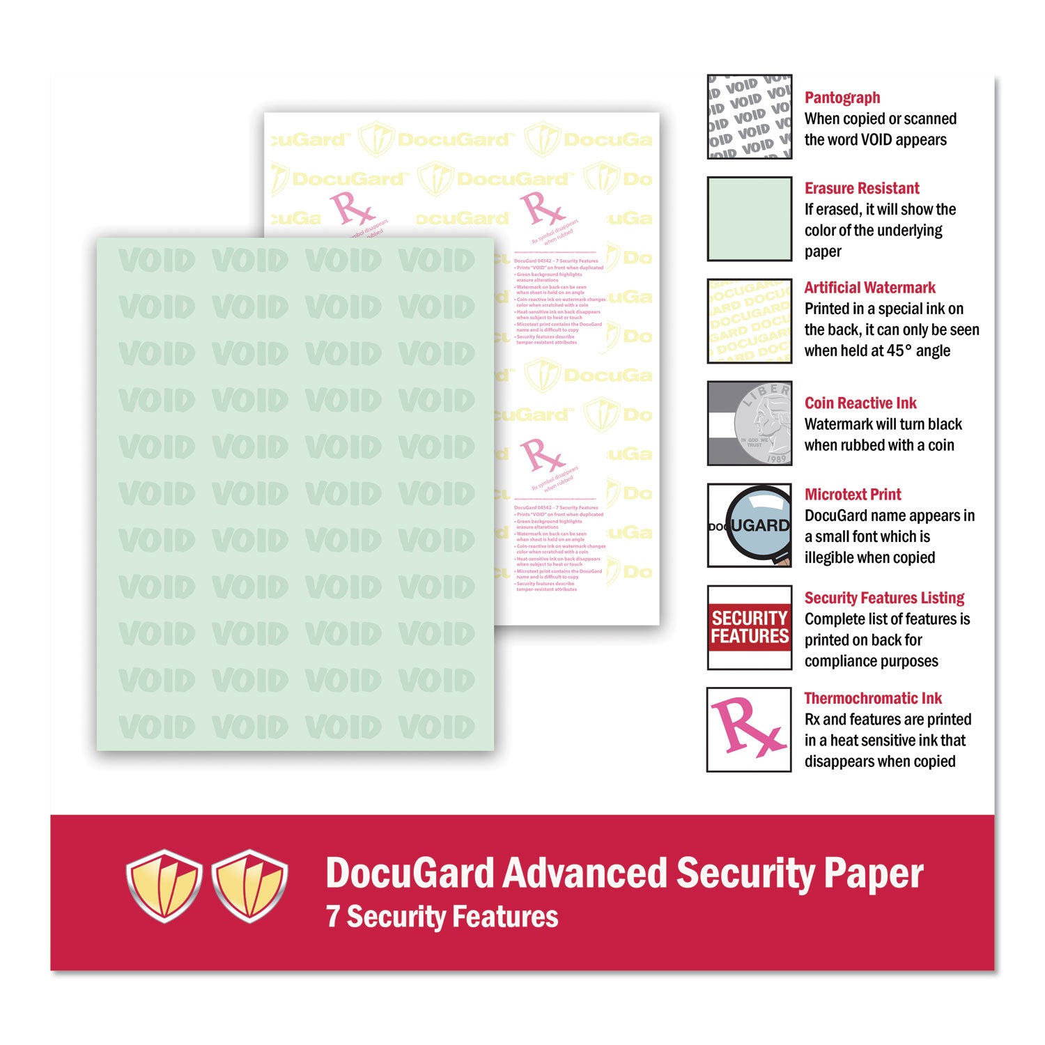 DocuGard Advanced Medical Security Paper - Letter - 8 1/2" x 11" - 24 lb Basis Weight - Tamper Resistant, Erasure Protection, Watermarked, CMS Approved - Green - 500 / Ream