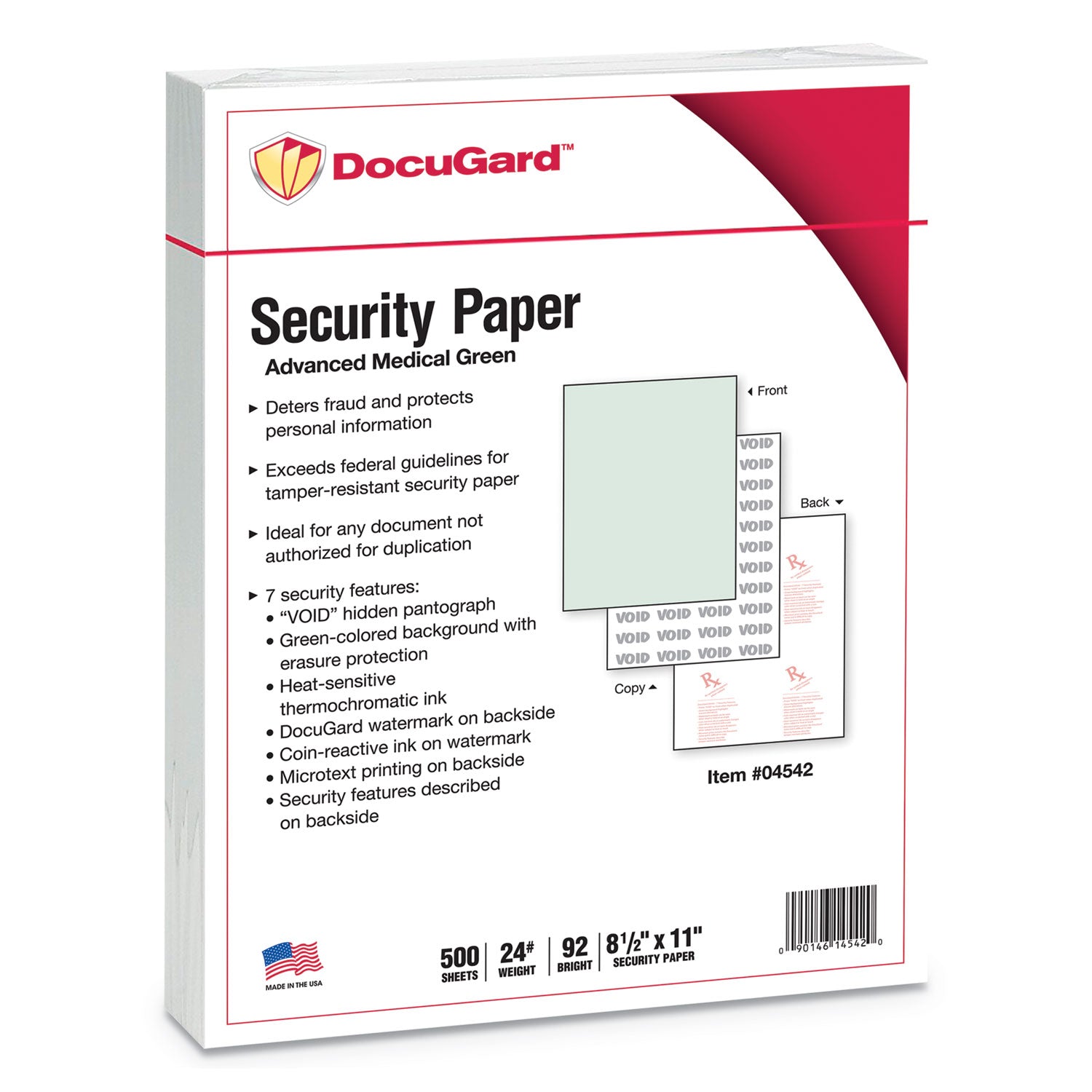 DocuGard Advanced Medical Security Paper - Letter - 8 1/2" x 11" - 24 lb Basis Weight - Tamper Resistant, Erasure Protection, Watermarked, CMS Approved - Green - 500 / Ream