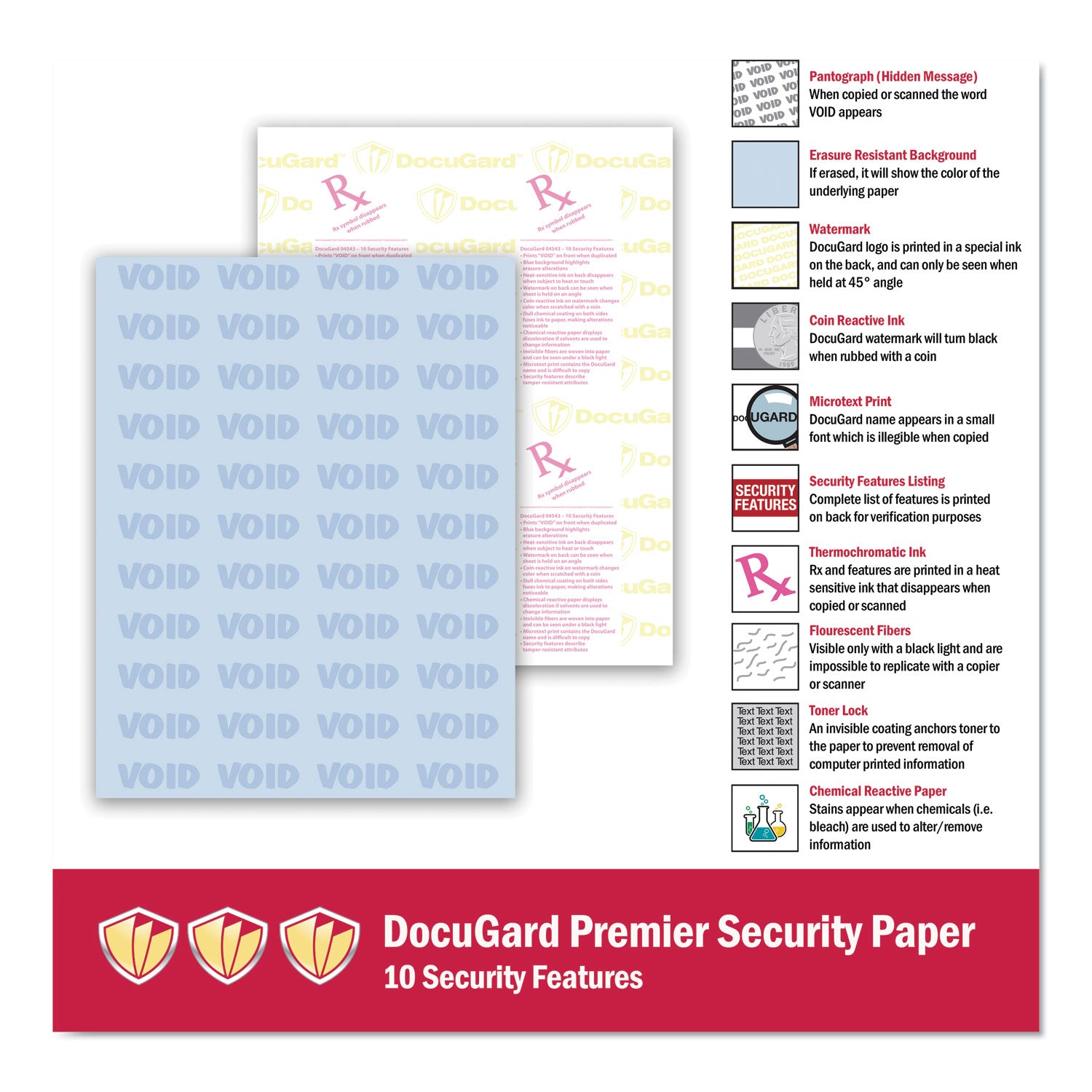 Letter - 8 1/2" x 11" - 24 lb Basis Weight - Tamper Resistant, Watermarked, Chemical Reactive, CMS Approved - Blue - 500 / Ream