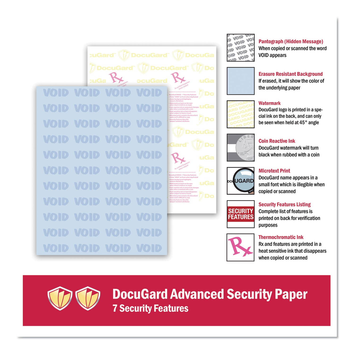 DocuGard Advanced Medical Security Paper - Letter - 8 1/2" x 11" - 24 lb Basis Weight - Tamper Resistant, Watermarked, CMS Approved - Blue - 500 / Ream