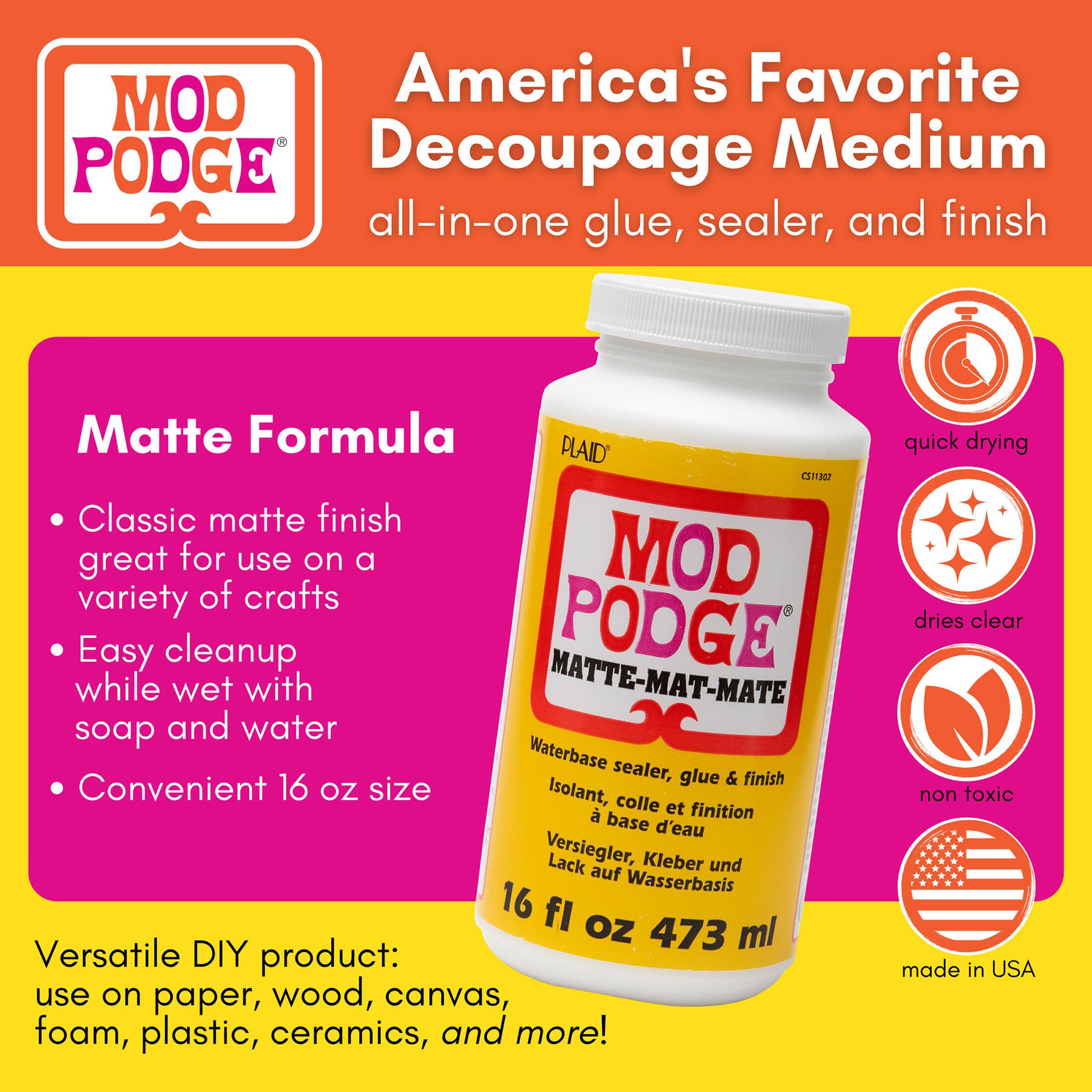 Decoupage Glue, Matte 16oz.
