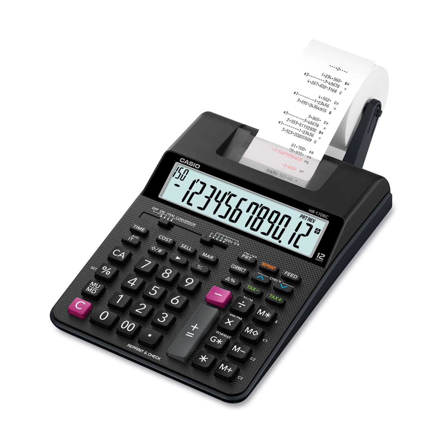 Dual Power, Two-color Printing, Easy-to-read Display, Sign Change, Compact - 12 Digits - LCD - AC Supply/Battery Powered - 4 x AA - 2.6" Height x 6.5" Width x 11.6" Length - Black - Portable - 1 Each