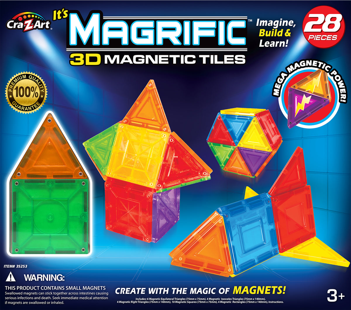 Cra-Z-Art Magrific 3D Magnetic Tiles 28-Piece Set, Multicolor