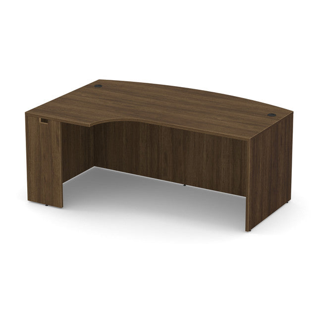 OfficeSource Laminate 71" Bow Front Desk Shell with Left Corner Extension - Modern Walnut