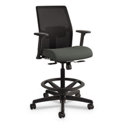 HON Ignition 2.0 Sitting Stool, Iron Ore Fabric Seat, Black Mesh Low Back, Adjustable Arms, 360° Swivel, 1 Each
