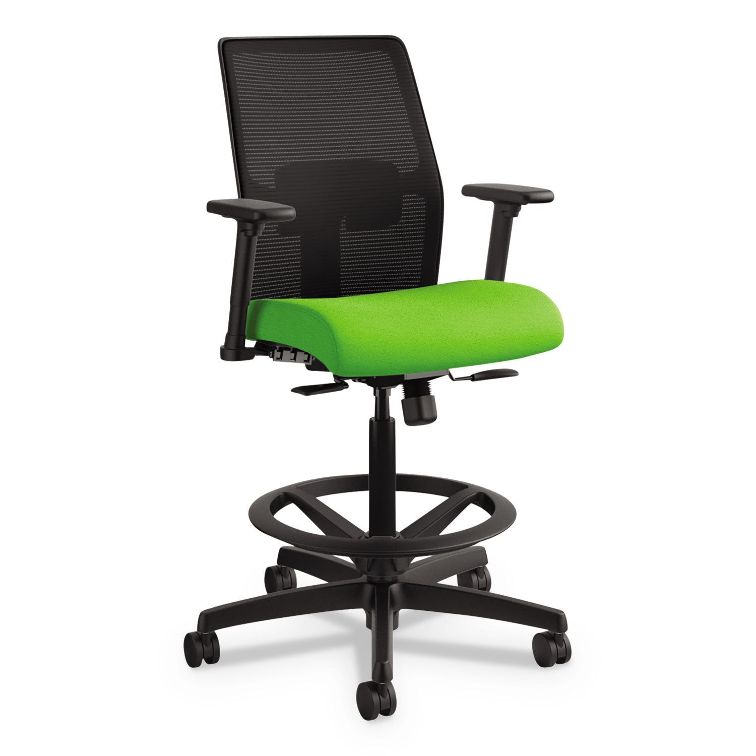 HON Ignition 2.0 Sitting Stool, Low Back, Pear Fabric Seat, Black Mesh Back, Adjustable Arms, 360° Swivel, 1 Each