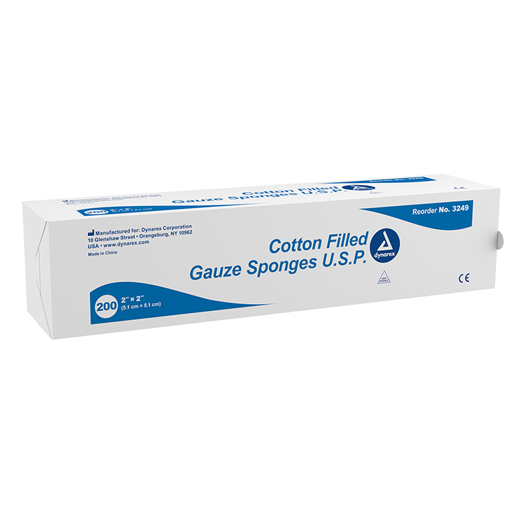 Cotton Filled Gauze Sponge U.S.P., 2" x 2" - 200 pcs per Box/25 Boxes per Case
