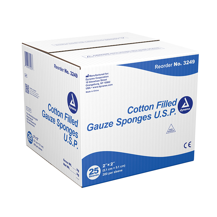 Cotton Filled Gauze Sponge U.S.P., 2" x 2" - 200 pcs per Box/25 Boxes per Case