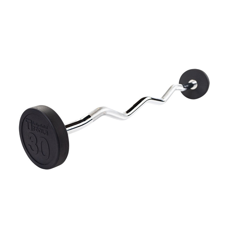Rubber Coated Fixed Curl Barbell, 30Lb