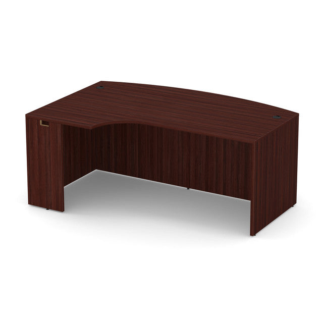 OfficeSource Laminate 71" Bow Front Desk Shell with Left Corner Extension - Mahogany