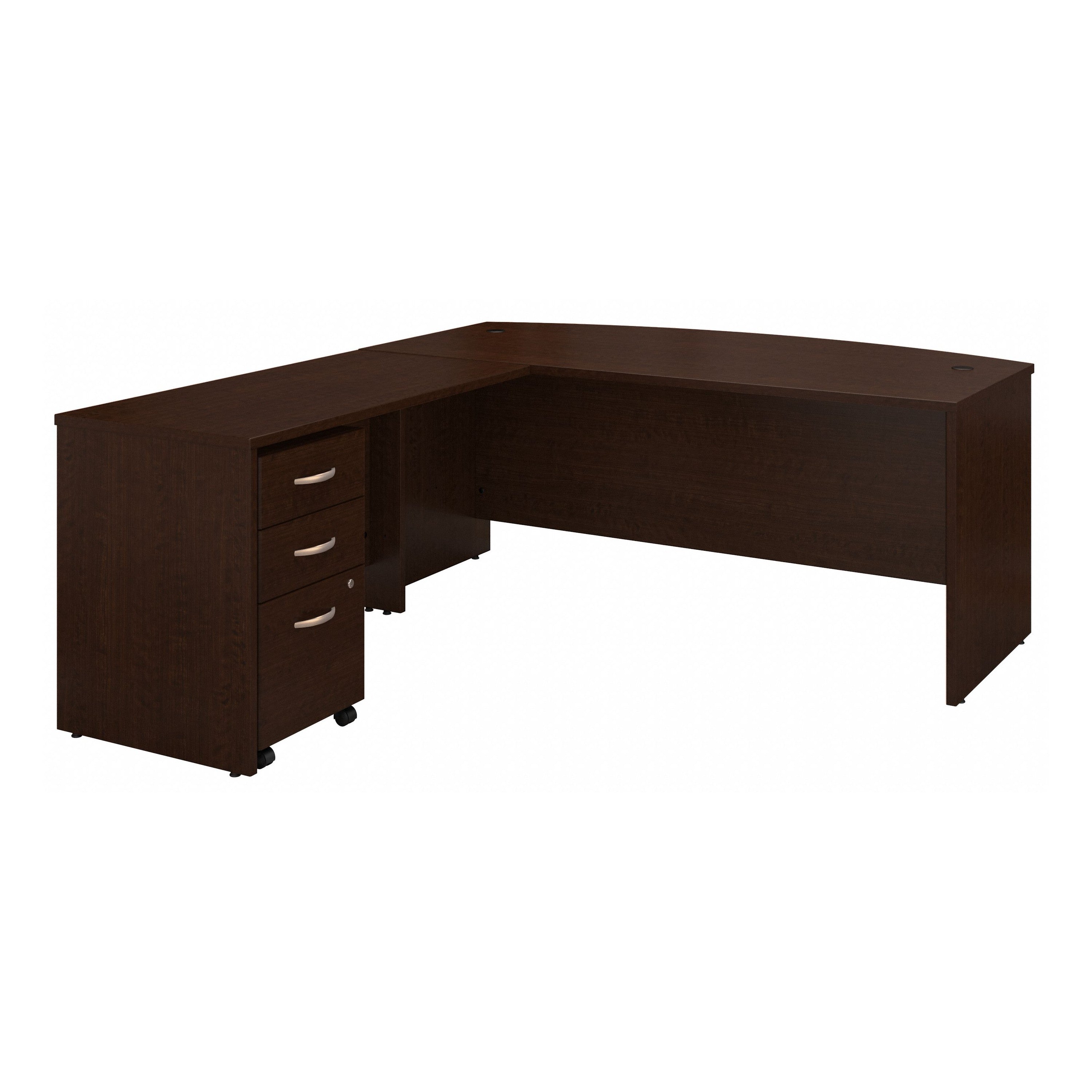 Bush Business Furniture Series C 72W Bow Front L Shaped Desk with 48W Return and Mobile File Cabinet in Mocha Cherry - 71.1" Width x 83.74" Depth x 29.84" Height