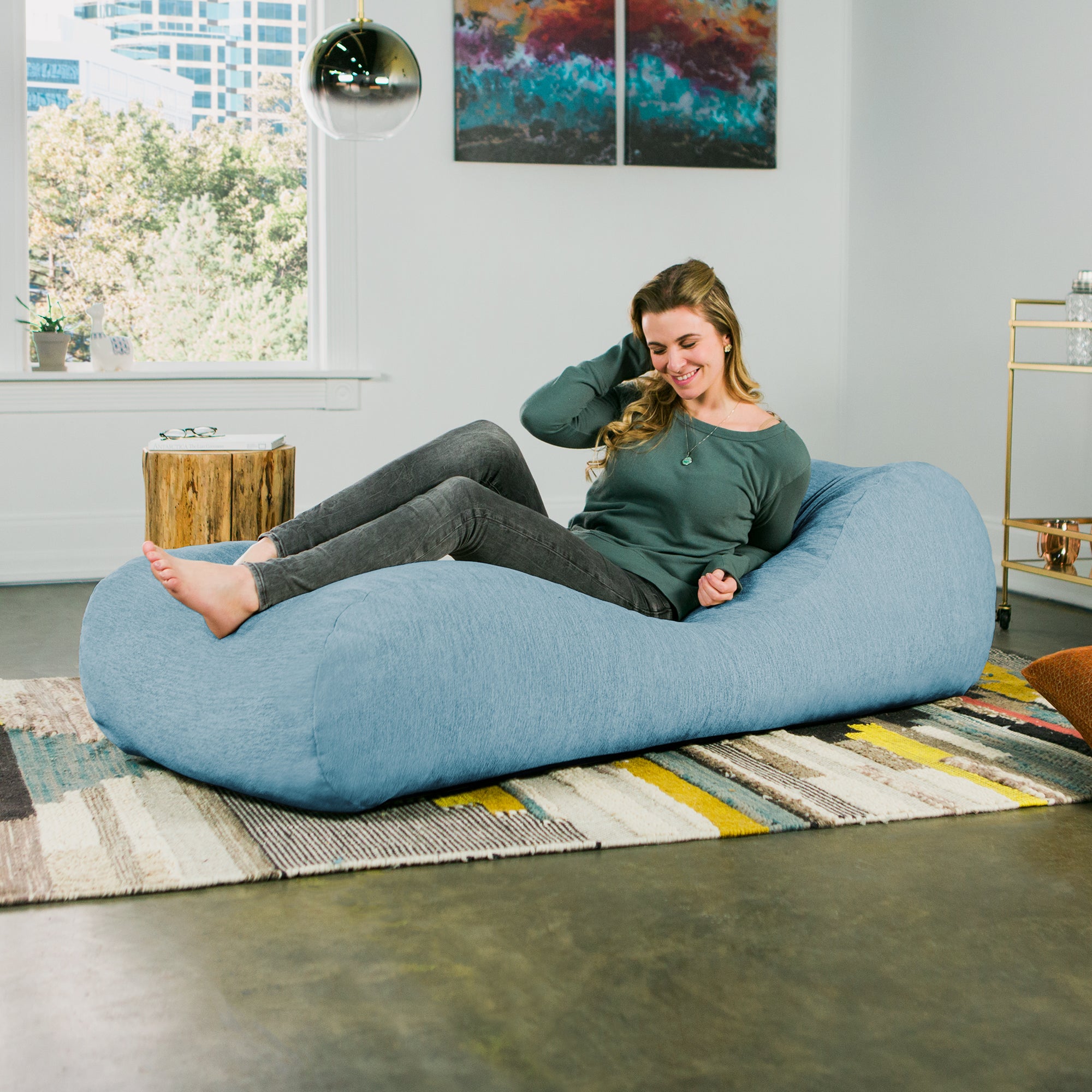 Jaxx Arlo Chaise Lounger Foam Bean Bag Chair - Premium Chenille, Turquoise