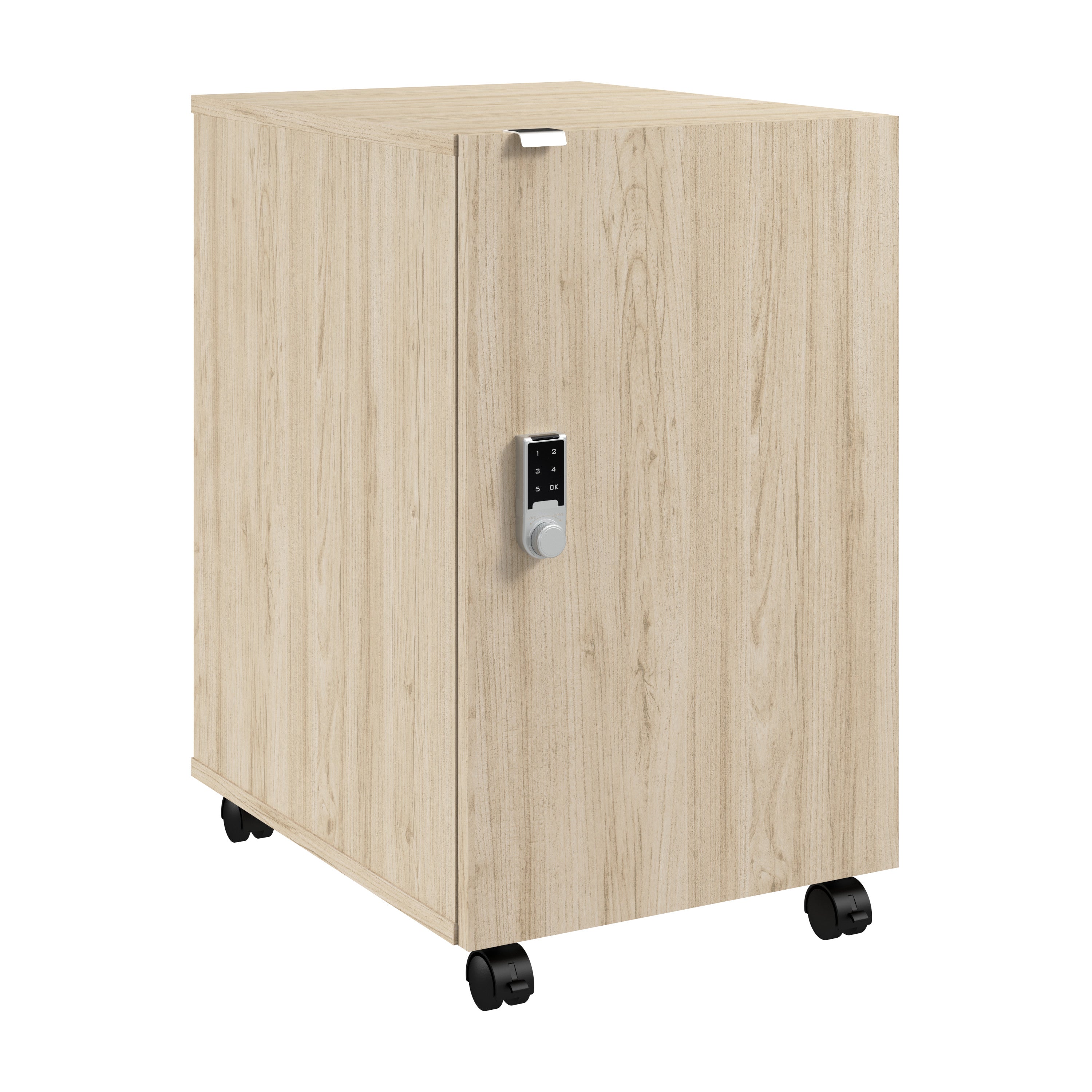 Bush Business Furniture Assure Mobile File Cabinet with Drawer, Door, and Keypad Lock in Natural Elm - 15.65" Width x 20.24" Depth x 25.91" Height