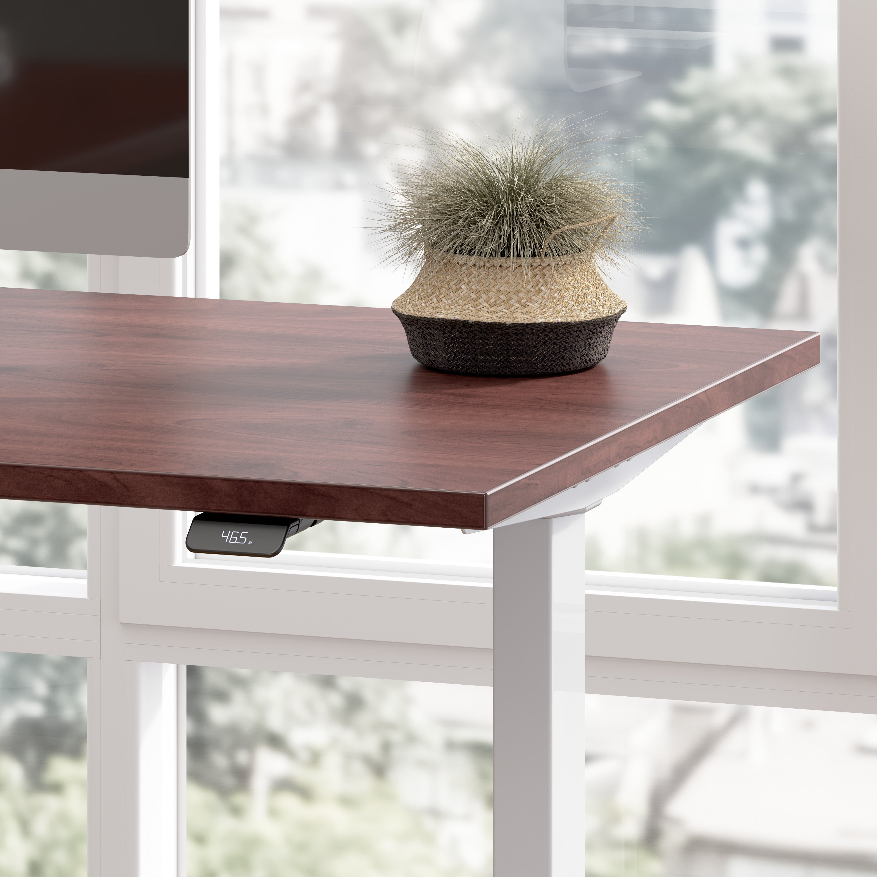 Bush Business Furniture Move 60 Series 72W Height Adjustable L Shaped Standing Desk in Hansen Cherry with Metallic Gray Base - 71.02" Width x 76.97" Depth x 27.44" Height