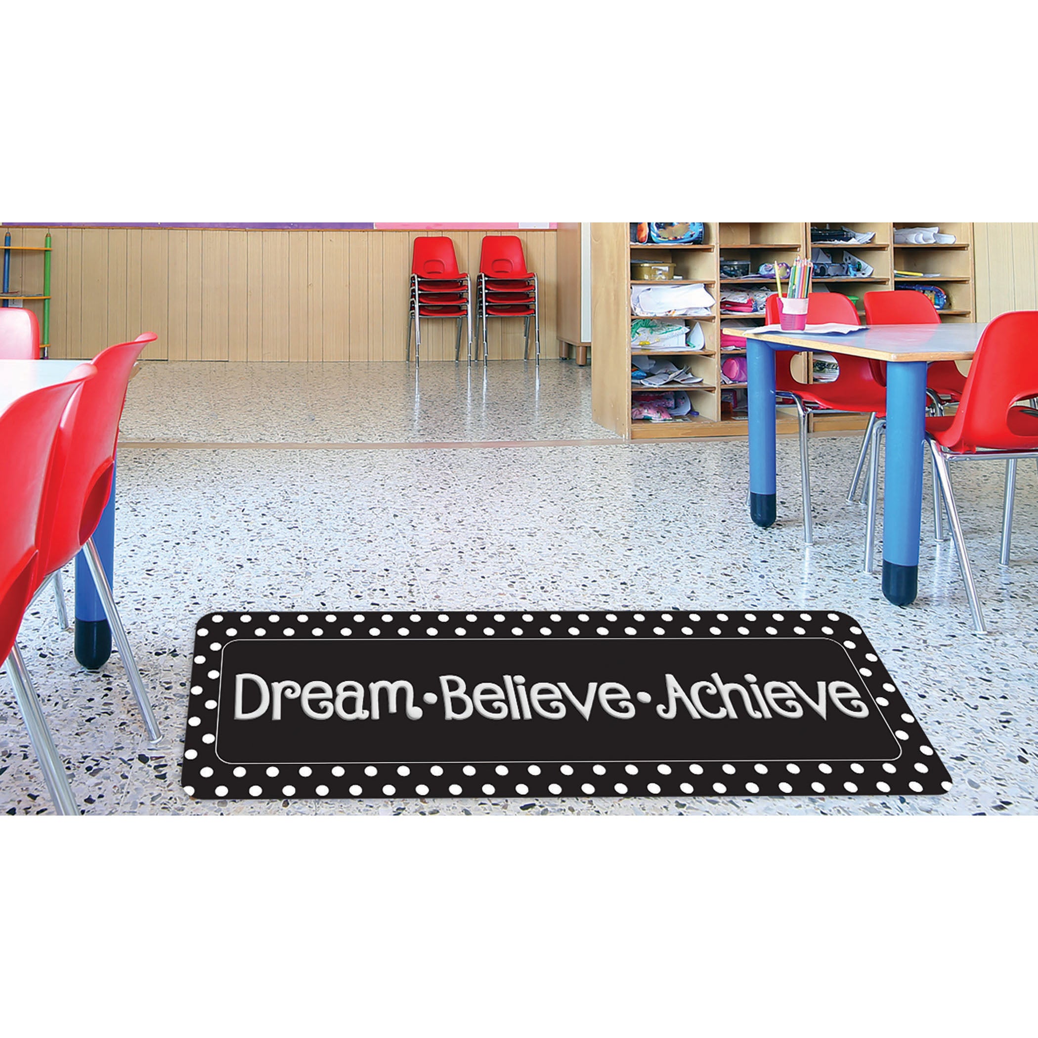 The Original Fun Mat™, Mat Runner, 15.5" x 47", Dream Believe, Achieve, Black with White Dots