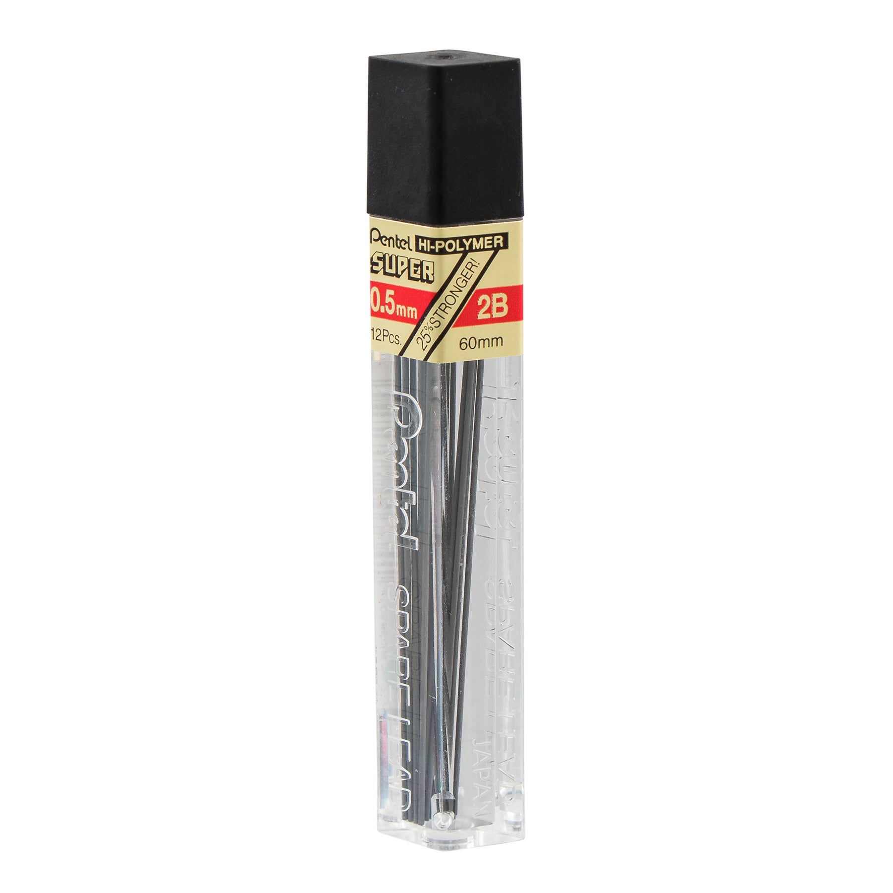 Super Hi-Polymer Lead Refill (0.5mm) Fine, 2B, 12 Pieces/Tube, 12 Tubes/Box