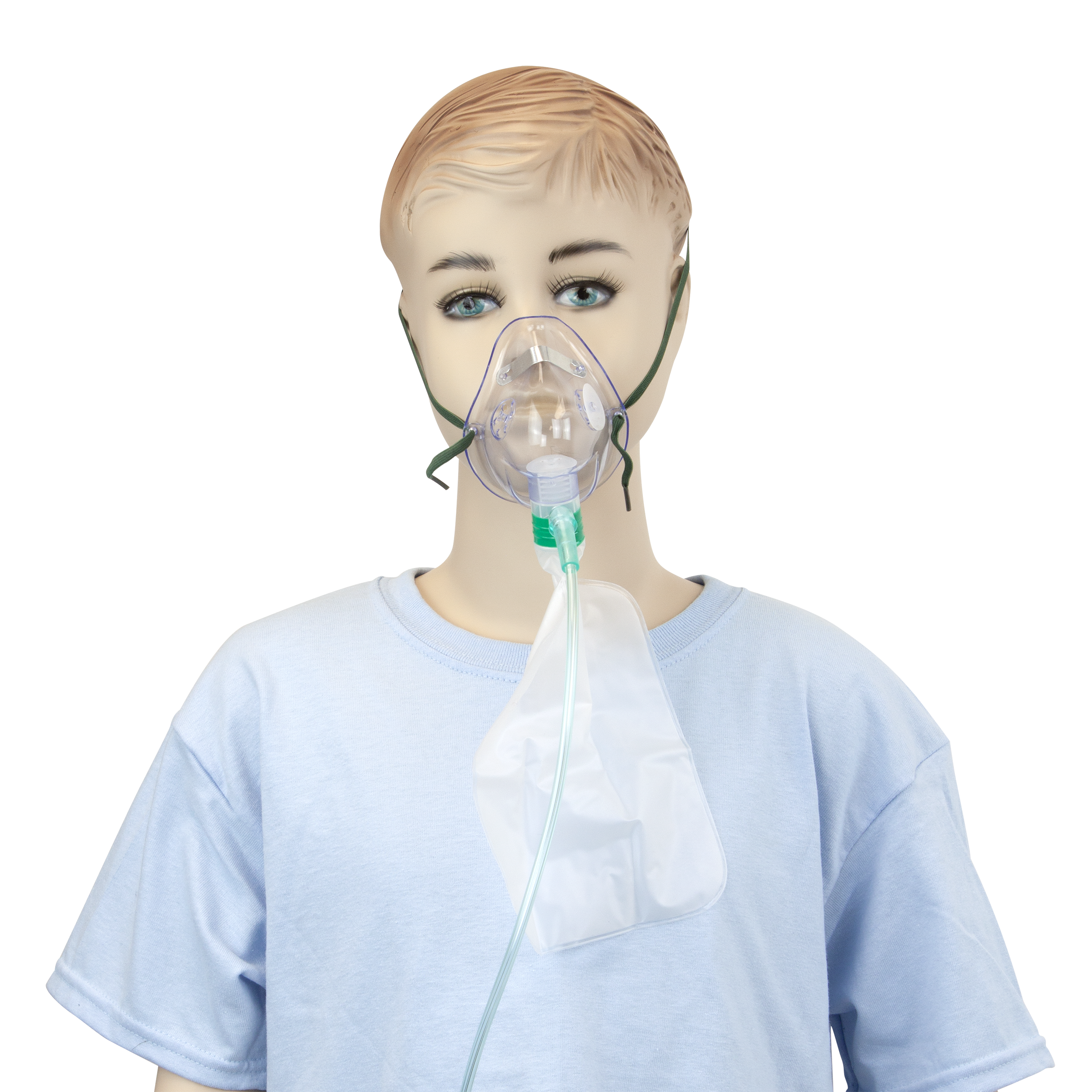 Non-Rebreather Elongated Mask with Safety Vent, Standard Connection, with 7' (2.1m) Tubing, 600ml Reservoir Bag, Pediatric, 50 Quantity per Case
