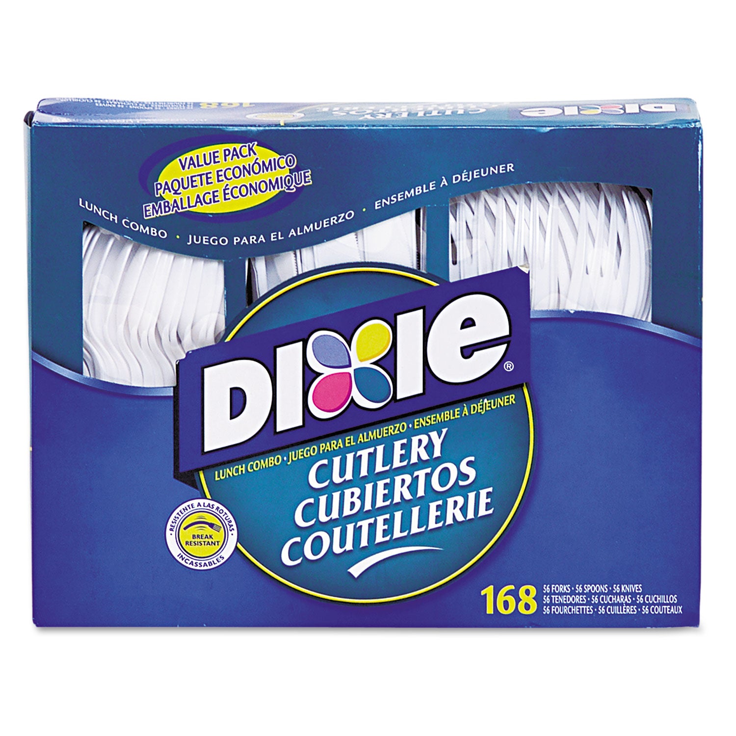 Dixie Heavyweight Disposable Forks, Knives & Spoons Combo Boxes by GP Pro - Cutlery Set - 56 x Spoon - 56 x Fork - 56 x Knife - White - 168 / Box