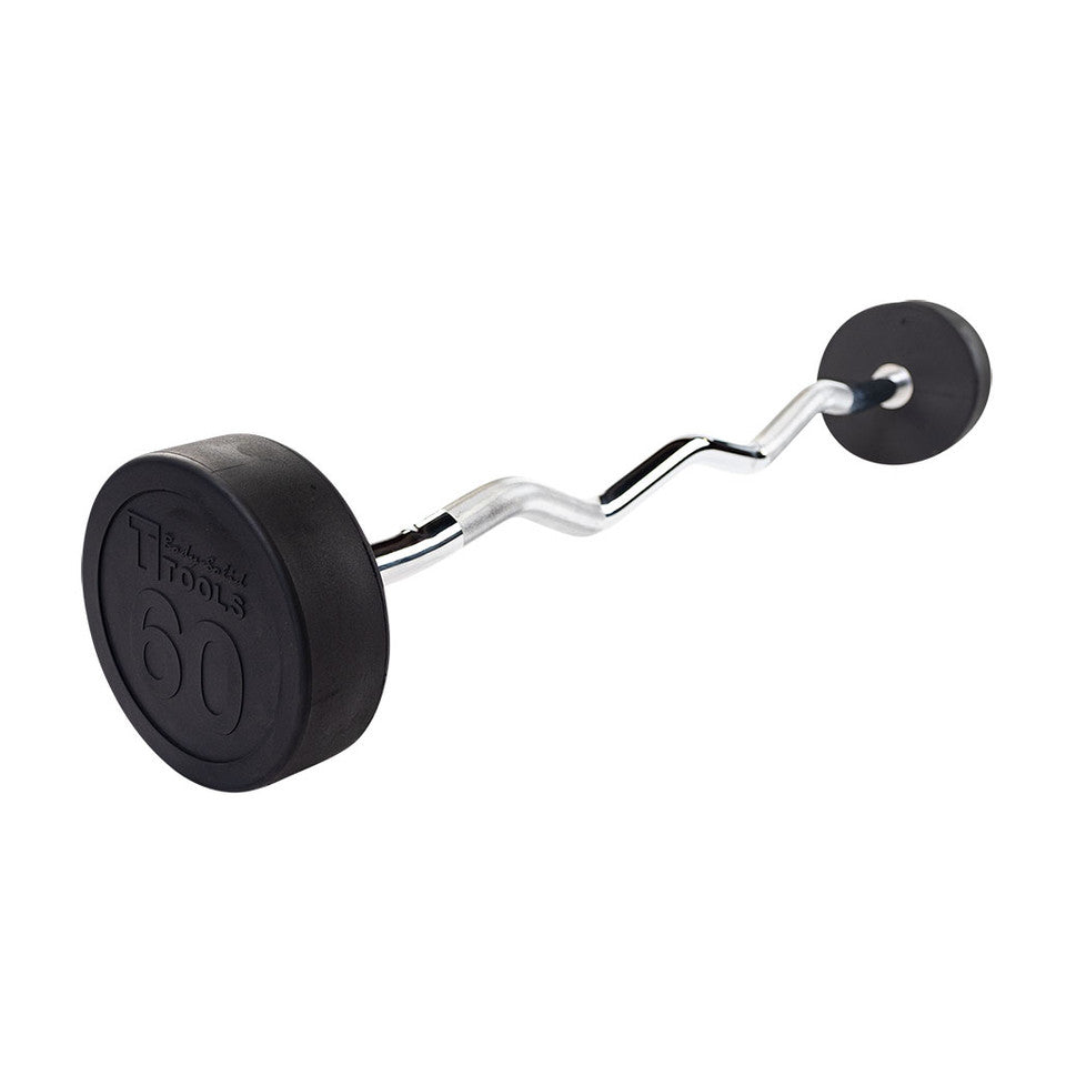 Rubber Coated Fixed Curl Barbell, 60Lb