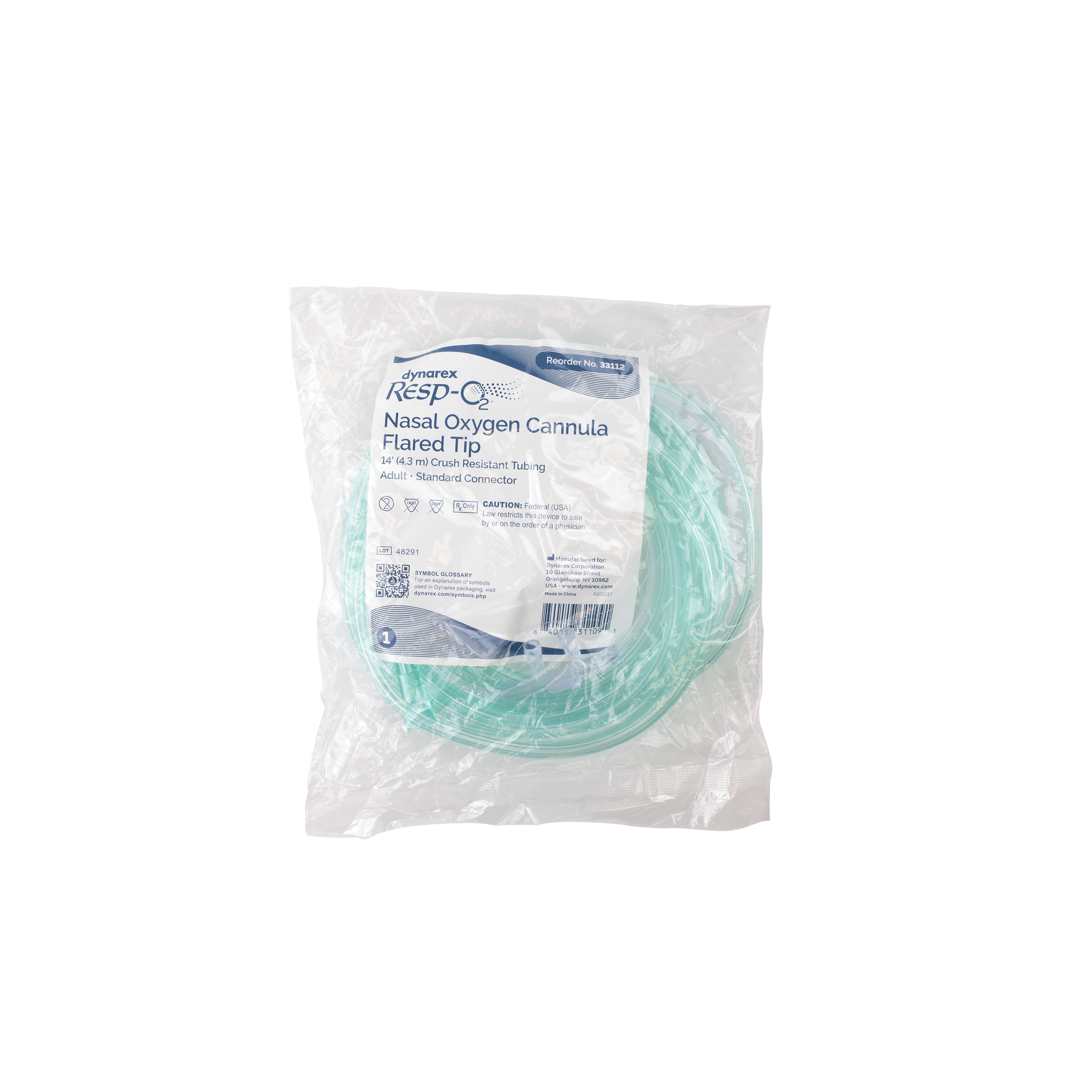Nasal Oxygen Cannula Flared Tip with 14' (4.3m) Crush Resistance Tubing, Standard Connector, Adult, 50 Quantity per Case