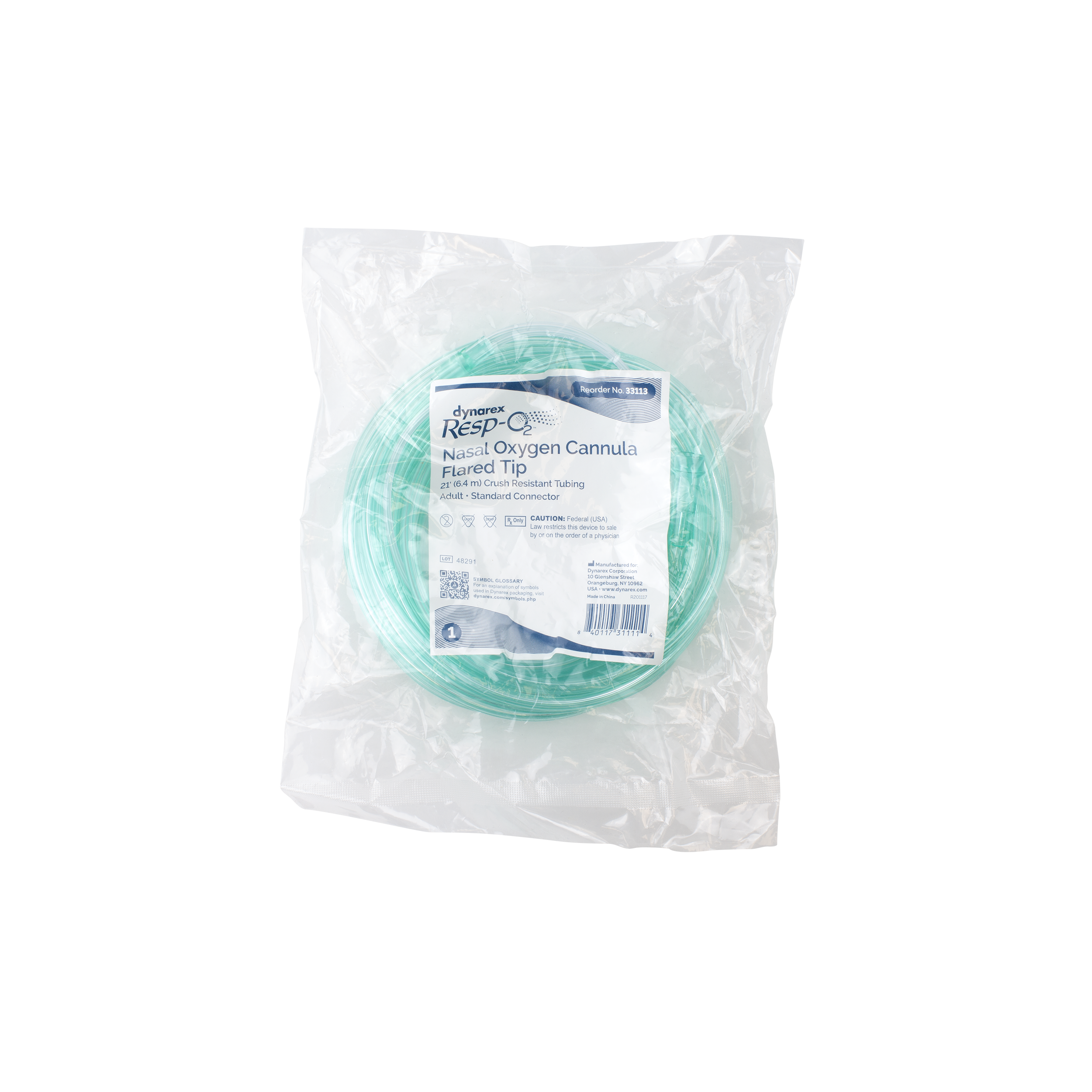 Nasal Oxygen Cannula Flared Tip with 21' (6.4m) Crush Resistance Tubing, Standard Connector, Adult, 25 Quantity per Case