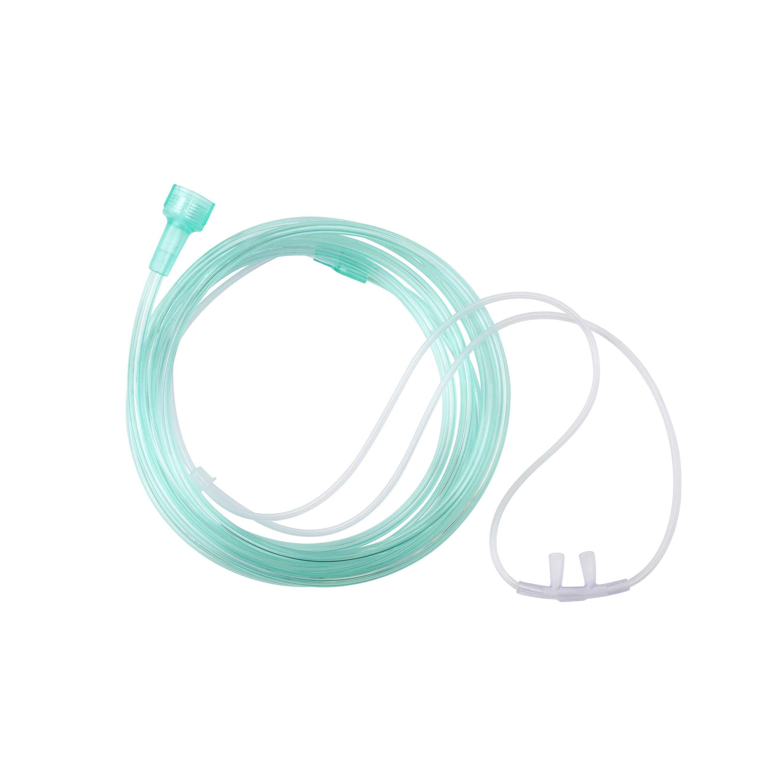 Nasal Oxygen Cannula Cushion Tip with 50' (15.24m) Crush Resistant Tubing (Green), Universal Connector, Adult, 15 Quantity per Case