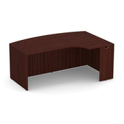 OfficeSource Laminate 71" Bow Front Desk Shell with Right Corner Extension - Mahogany