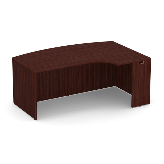 OfficeSource Laminate 71" Bow Front Desk Shell with Right Corner Extension - Mahogany