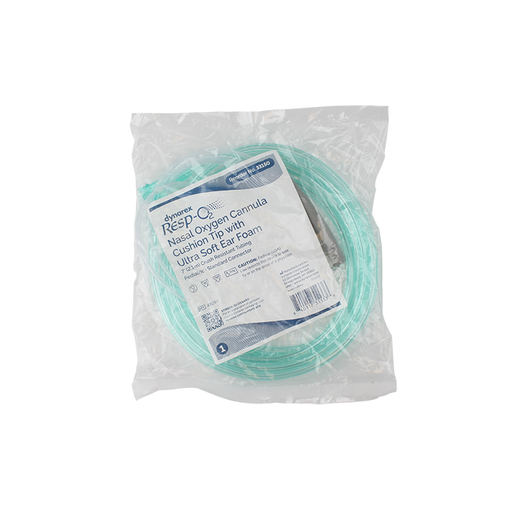 Nasal Oxygen Cannula Cushion Tip with Ultra Soft Ear Foam with 7' (2.1m) Crush Resistance Tubing, Standard Connector, Pediatric, 50 Quantity per Case
