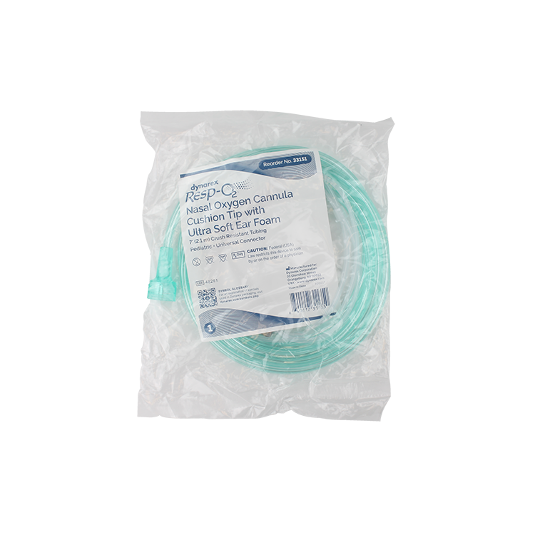 Nasal Oxygen Cannula Cushion Tip with Ultra Soft Ear Foam with 7' (2.1m) Crush Resistance Tubing, Universal Connector, Pediatric, 50 Quantity per Case