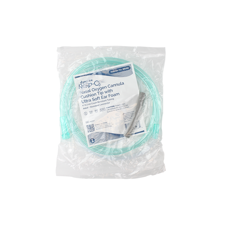 Nasal Oxygen Cannula Cushion Tip with Ultra Soft Ear Foam with  4' (1.2m) Crush Resistance Tubing, Standard Connector, Adult, 50 Quantity per Case