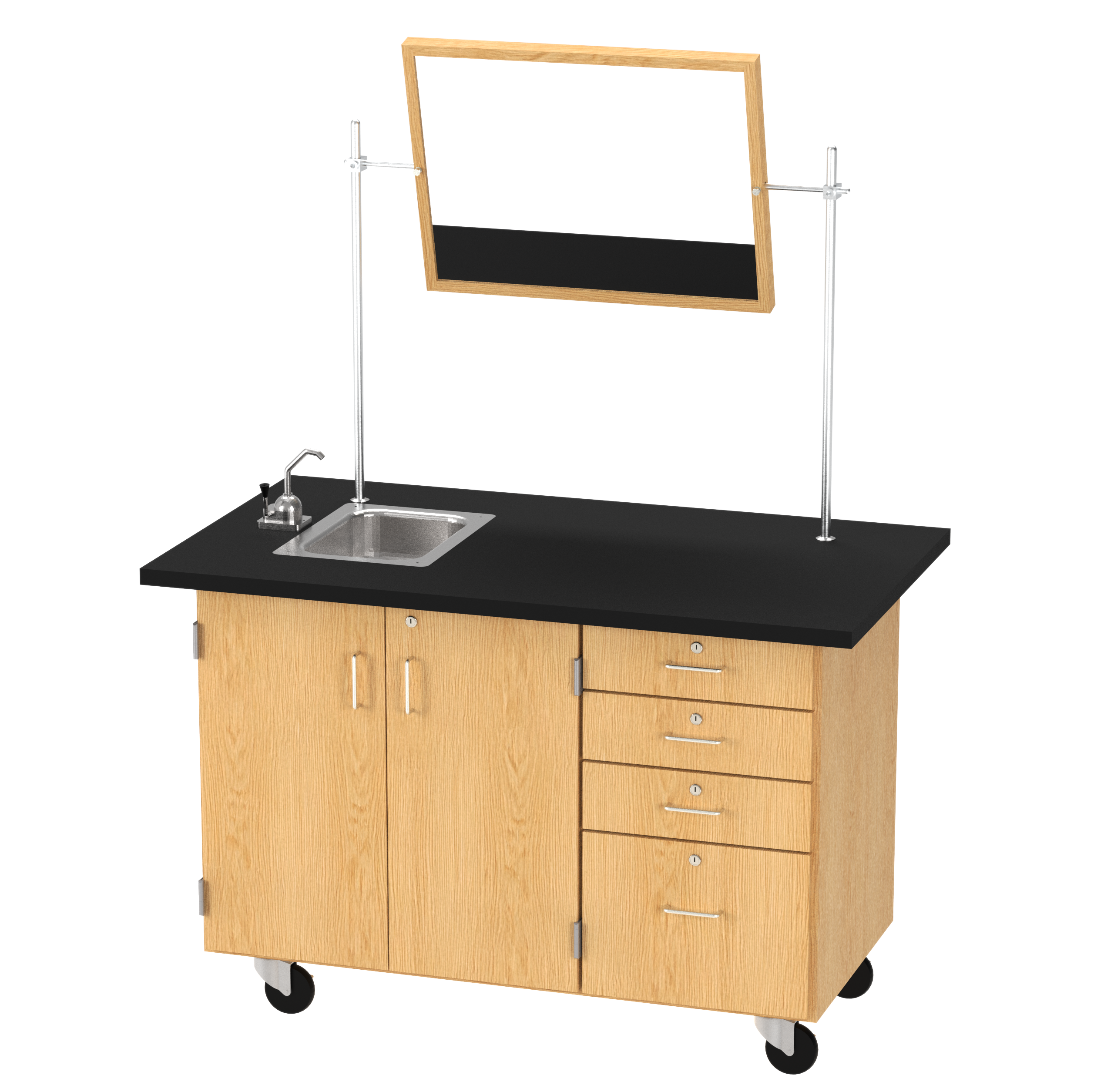 Kinetic Mobile Demo Center with Sink and Storage - Red Oak, 54"W x 30"D x 36"H
