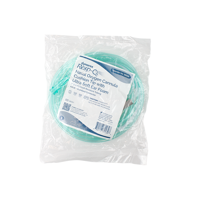 Nasal Oxygen Cannula Cushion Tip with Ultra Soft Ear Foam with 7' (2.1m) Crush Resistance Tubing, Standard Connector, Adult, 50 Quantity per Case