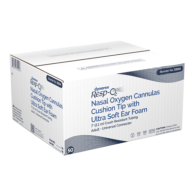 Nasal Oxygen Cannula Cushion Tip with Ultra Soft Ear Foam with 7' (2.1m) Crush Resistance Tubing, Universal Connector, Adult, 50 Quantity per Case