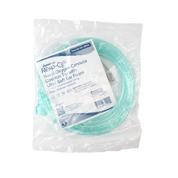 Nasal Oxygen Cannula Cushion Tip with Ultra Soft Ear Foam with 7' (2.1m) Crush Resistance Tubing, Universal Connector, Adult, 50 Quantity per Case