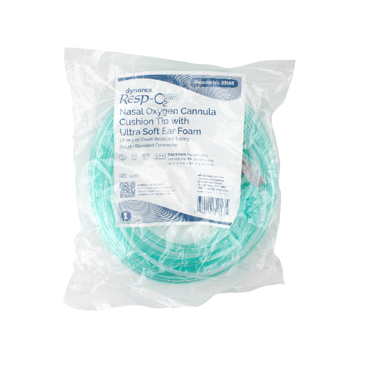 Nasal Oxygen Cannula Cushion Tip with Ultra Soft Ear Foam with 14' (4.3m) Crush Resistance Tubing, Standard Connector, Adult, 50 Quantity per Case