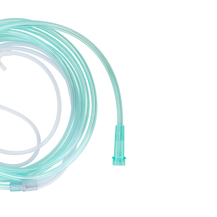 Nasal Oxygen High Flow Cannula Cushion Tip with 7' (2.1m) Crush Resistant Tubing, Standard Connector, 25 Quantity per Case