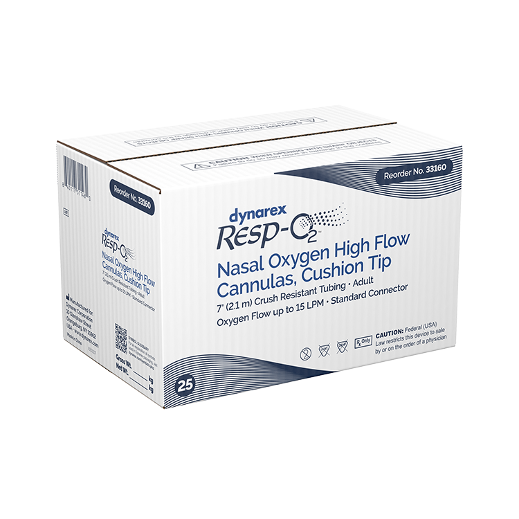 Nasal Oxygen High Flow Cannula Cushion Tip with 7' (2.1m) Crush Resistant Tubing, Standard Connector, 25 Quantity per Case