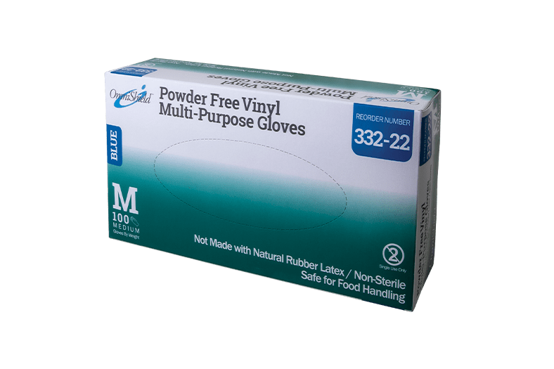 OmniShield Vinyl Powder Free Blue Multi-Purpose Gloves (Medium), 100 Pcs/Box, 10 Box/Cs