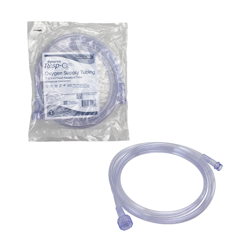 Oxygen Supply 7' (2.1m) Crush Resistant Tubing (Clear), Universal Connector, 50 Quantity per Case