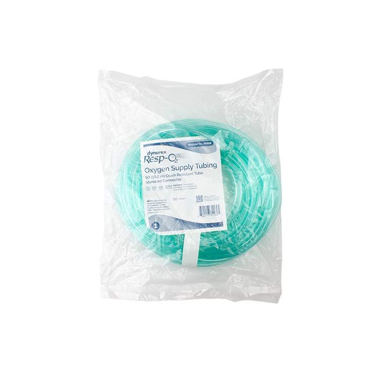 Oxygen Supply 50' (15.2m) Crush Resistant Tubing (Green), Standard Connector, 15 Quantity per Case