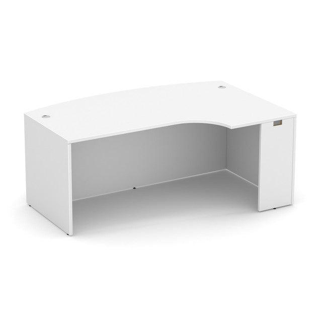 OfficeSource Laminate 71" Bow Front Desk Shell with Right Corner Extension - White