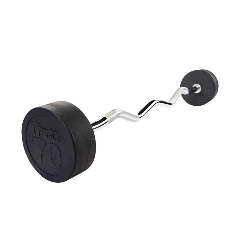 Rubber Coated Fixed Curl Barbell, 70Lb