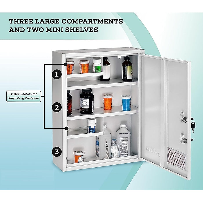 21 in. H x 16 in. W x 6 in. D Large Dual Lock Surface-Mount Medical Security Cabinet in White 2 Pack